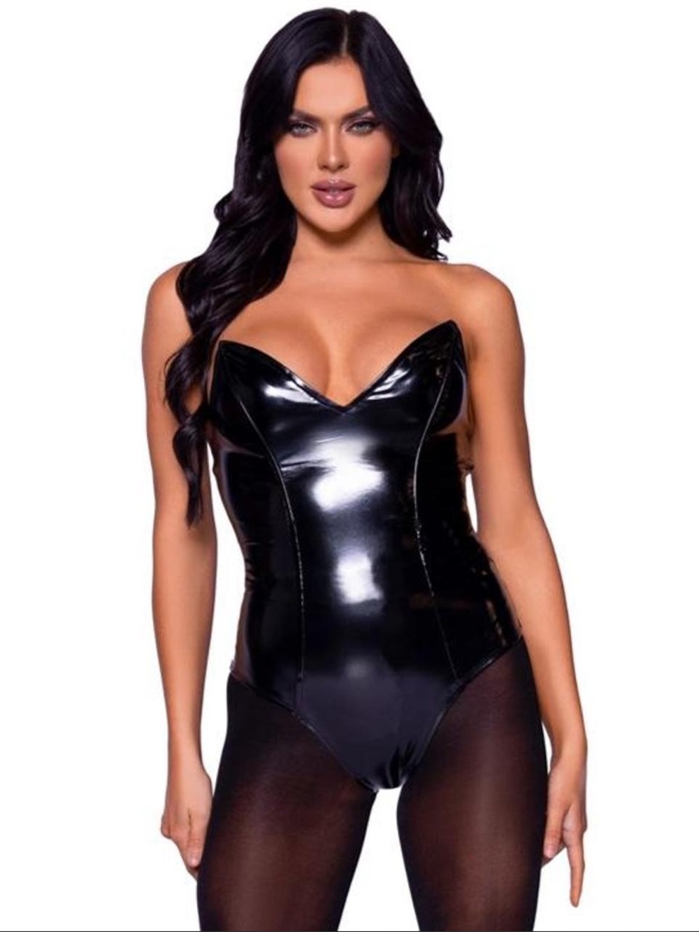 Leg Avenue Black Strapless Faux Leather Bodysuit